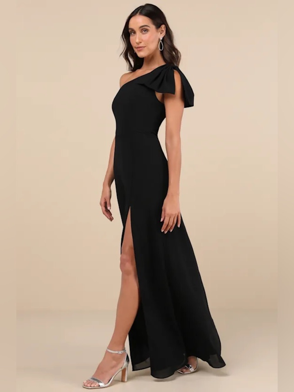 Lulus Simply Brilliant Black One-Shoulder Bow Maxi Dress - Picture 4 of 10